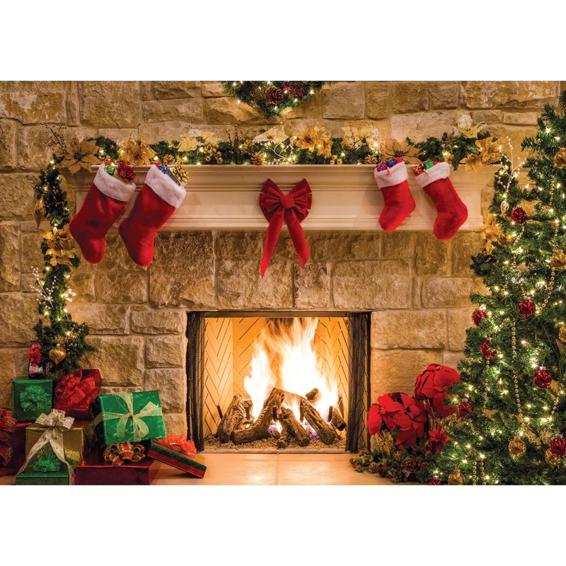 SJOLOON 7x5ft Christmas Photography Backdrops Child Christmas Fireplace Decoration Background for Photo Studio (11209) - Image 1
